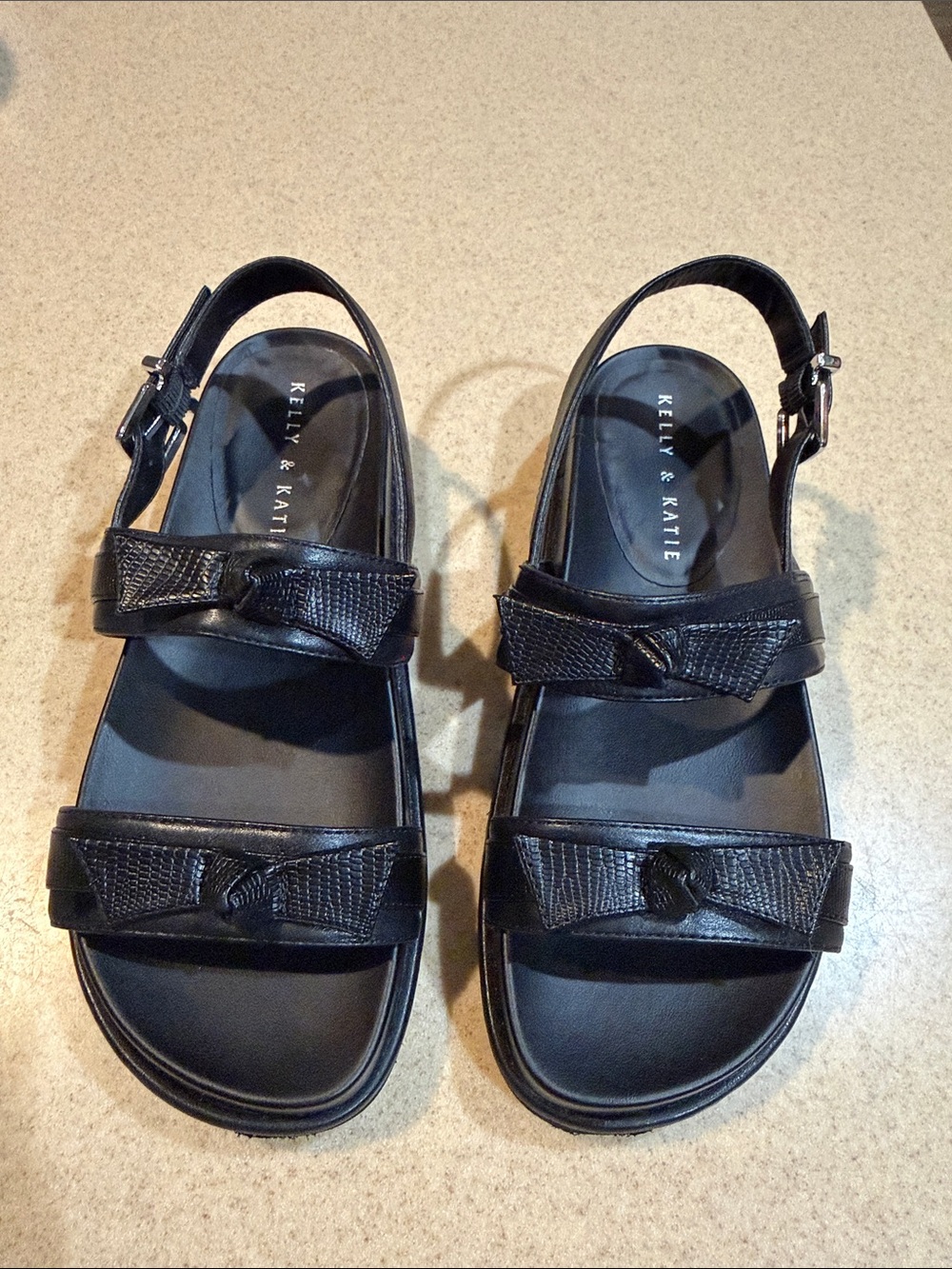 Kelly & Katie Black Bow-Accent Slingback Sandals